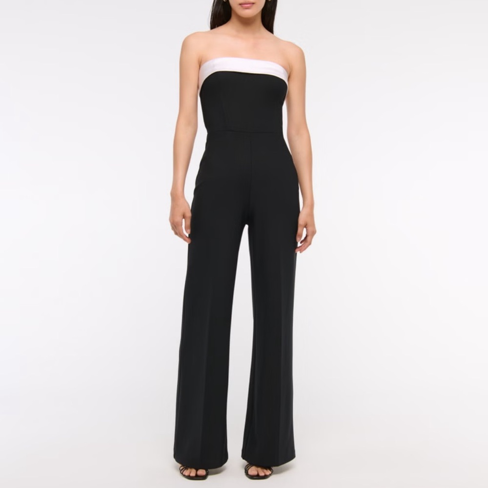 Abercrombie & Fitch Black and White Strapless Jumpsuit